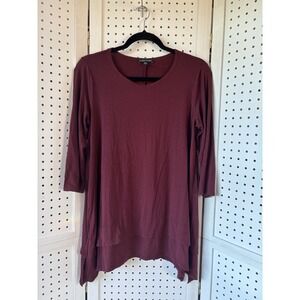Eileen Fisher Women's Small Maroon 3/4 SLV Sharkbite Viscose Blend Tee